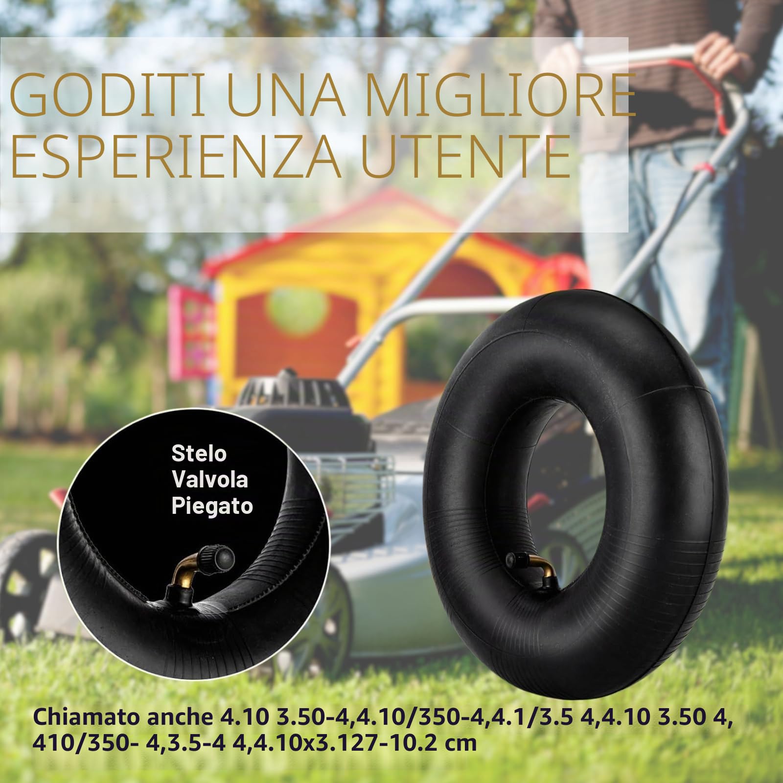 4.10/3.50-4" pneumatici Camere d'aria, 2 pacchetto 4.10 3.50-4/410/350-4 Camere d'aria con stelo della valvola piegata per le barre a rotelle,carrello da 4", trattori, carrello da golf, Dolly