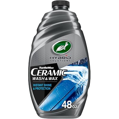 Turtle Wax Hybrid Solutions Ceramic Car Wash and Wax, Gentle pH Neutral Car Cleaner with Extreme Water Beading Paint Protection, High Gloss Spot-Free, Car Wax Shine, Fruity Scent, 48 oz (Pack of 1)