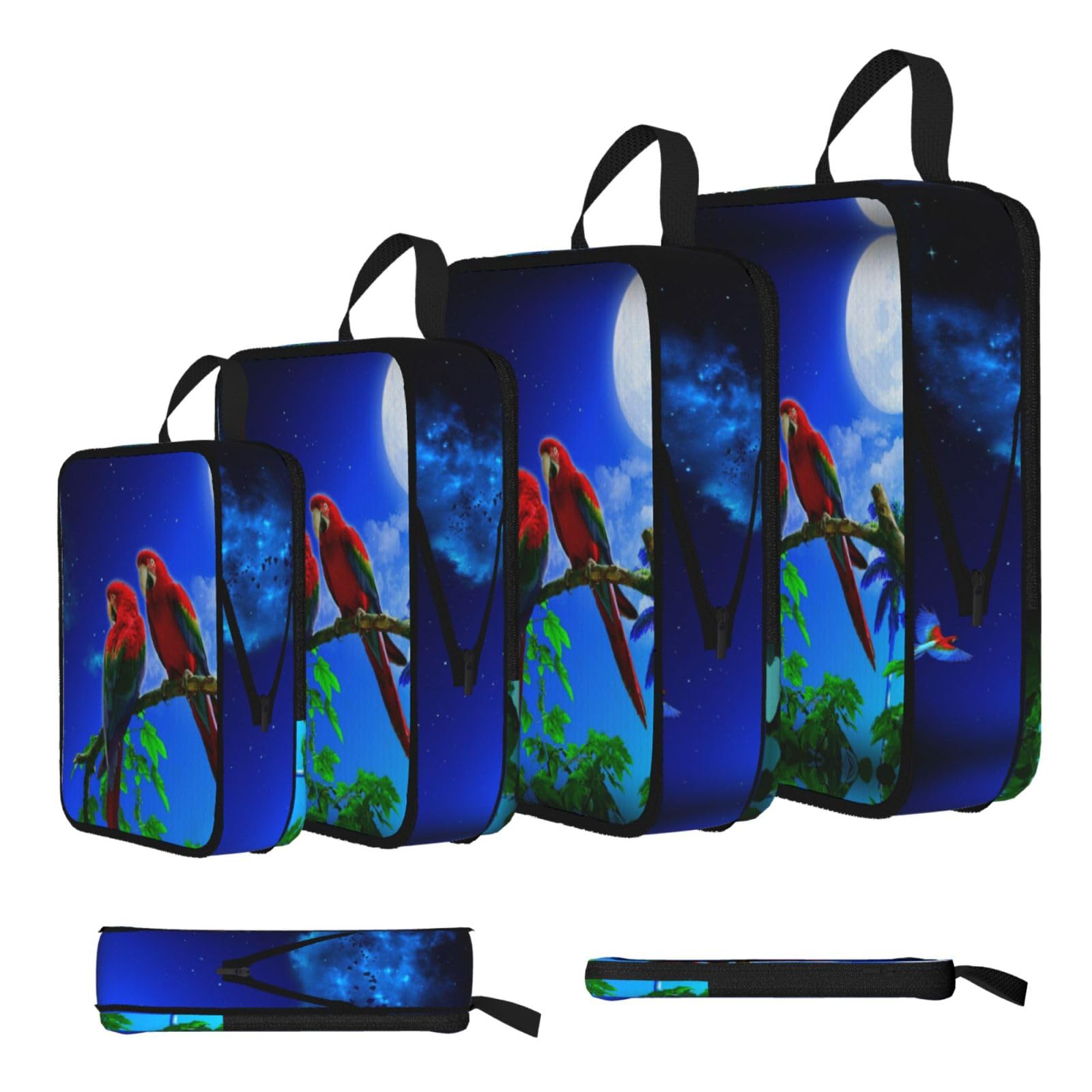 Esnaiuvcd Black Parrots Print 4 Set Compression Packing Cubes For Suitcases,Expandable Storage Bags Organizers