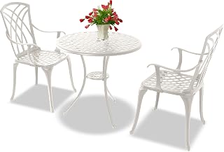 Homeology OSHOWA Cast Aluminium Weatherproof Outdoor Table with 2 Chairs Bistro Set