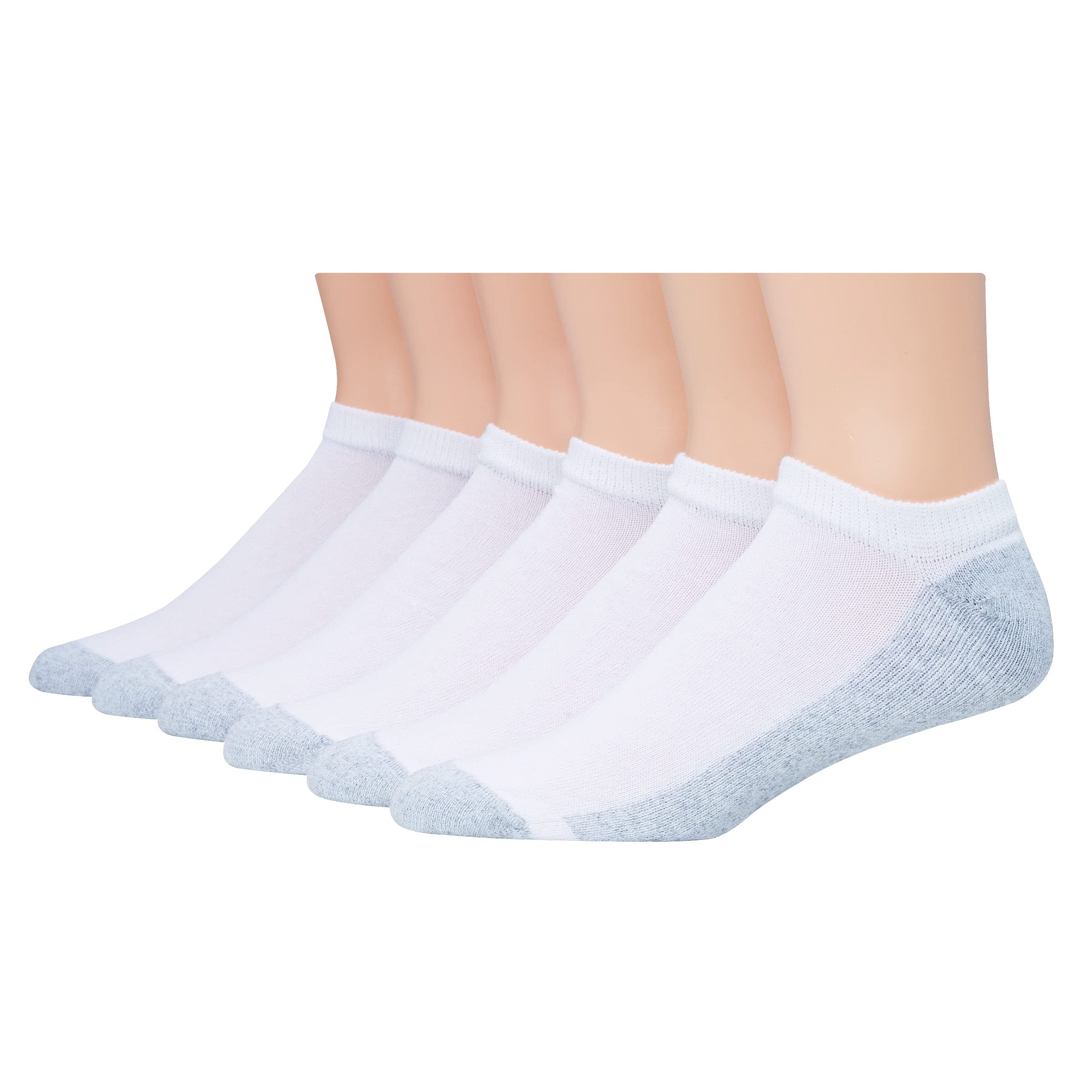 Men's FreshIQ No Show White with Grey Heel and Toe Sock