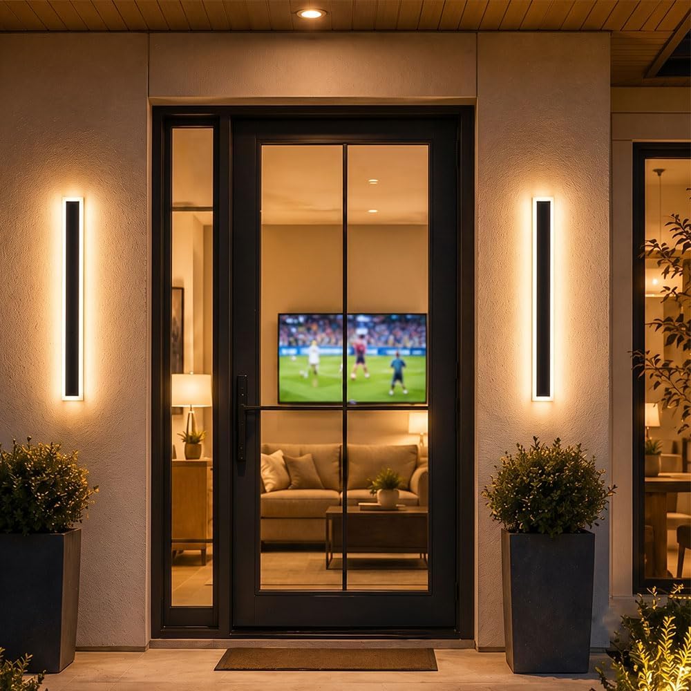 23.6" Outdoor Wall Lights, 2-Pack Remote Dimmable Sconces