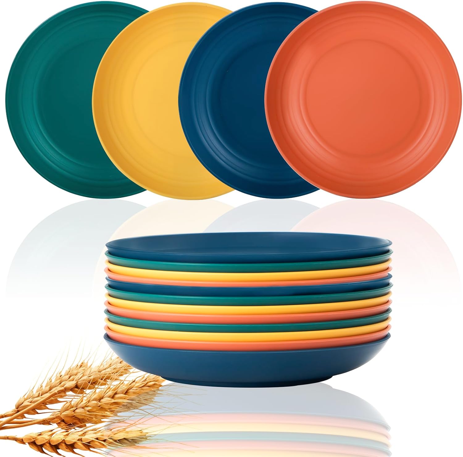 Lazycorner Dinner Plates Unbreakable Wheat Straw Plates Kids Plate Set of 12 Alternative for Plastic Plates Reusable Plate for Kitchen Dishwasher Safe (10 Inches-4 Colors)