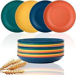 Lazycorner Dinner Plates Unbreakable Wheat Straw Plates Kids Plate Set of 12 Alternative for Plastic Plates Reusable Plate for Kitchen Dishwasher Safe (10 Inches-4 Colors)