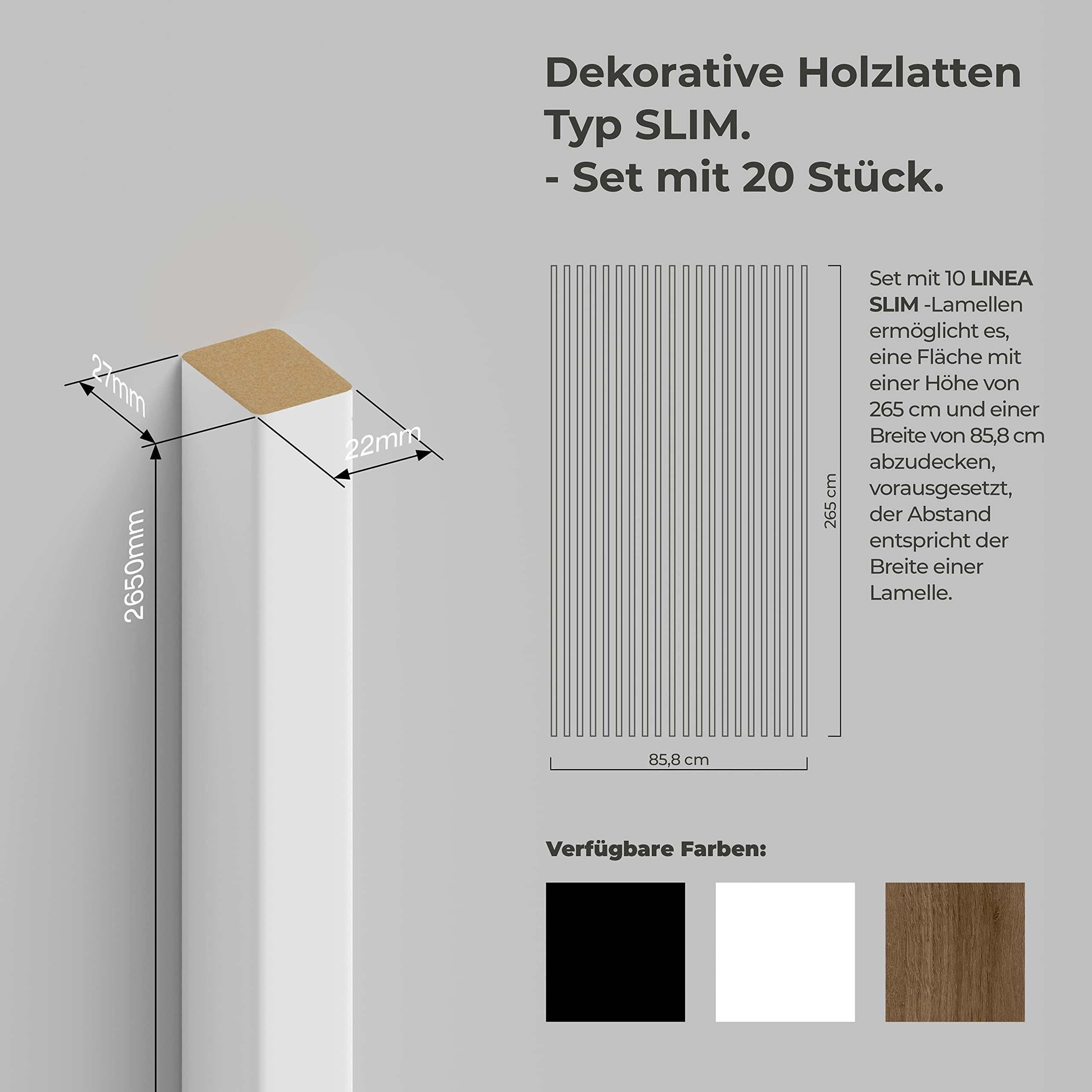 Stegu Linea Slim - Juego de 20 láminas de pared versátiles para mejorar la acústica, fáciles de ajustar, para viviendas y comercios, color blanco, 265 x 2,2 x 2,7 cm