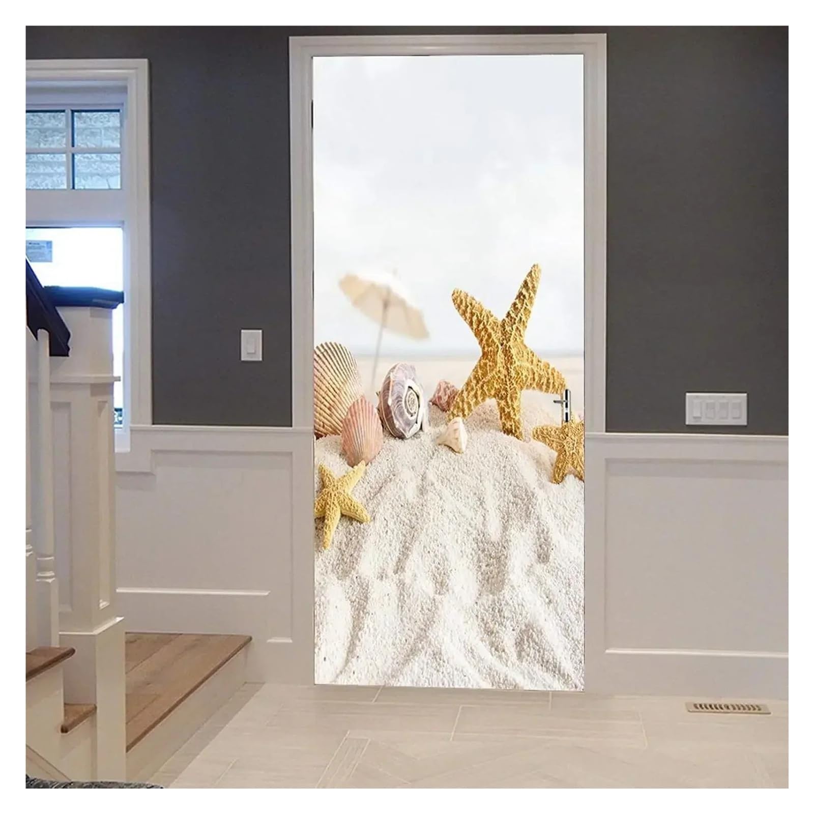 Papier peint décor de salon 3D pour transformer une porte unie en océan