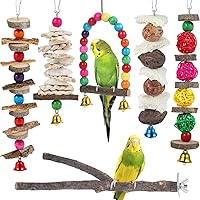 BBjinronjy Natural Wooden Bird Toys Set: 6 Chew Perches for Parakeets, Cockatiels, Conures, Lovebirds, Budgies & Small Birds