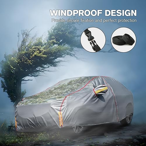 Miniatura 2 de Funda de automóvil impermeable para todo tipo de clima, 6 capas exteriores completas con cremallera de algodón, bolsillo para espejo. Funda de