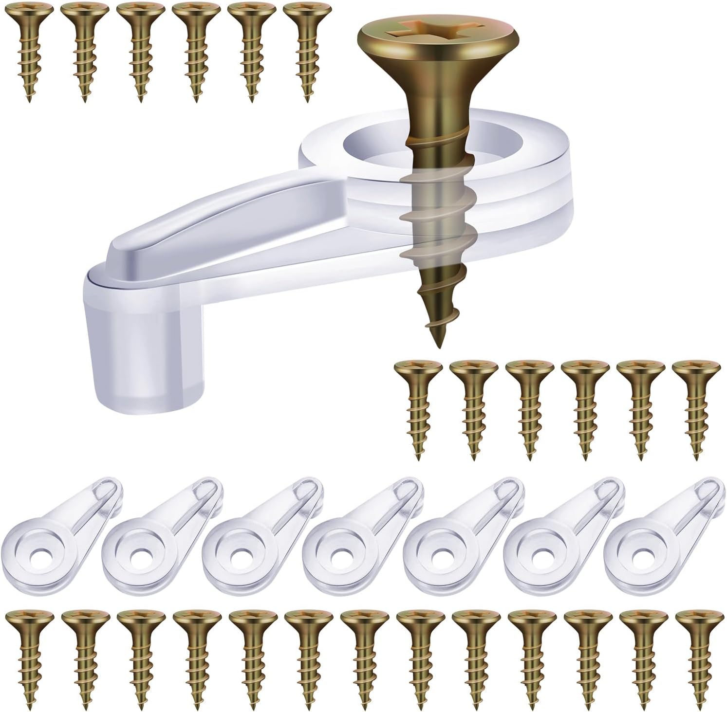 50 Pack Glass Retainer Clips Kit, Cabinet Glass Clips 4 mm Glass Clip with Screws for Fixing Glass Cabinet Doors (Transparent with Gold Screw)