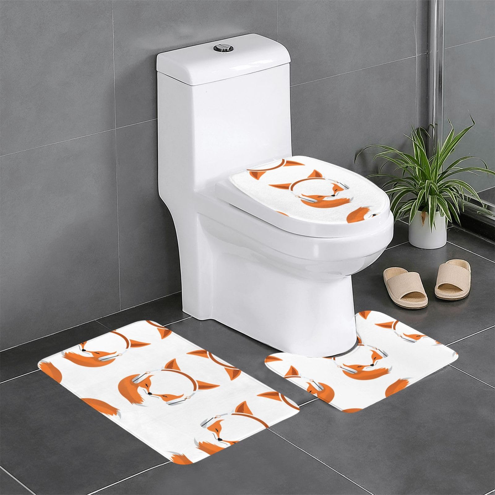 Tapis de bain antidérapants lot de 3 avec motif fox pour coiffeuse