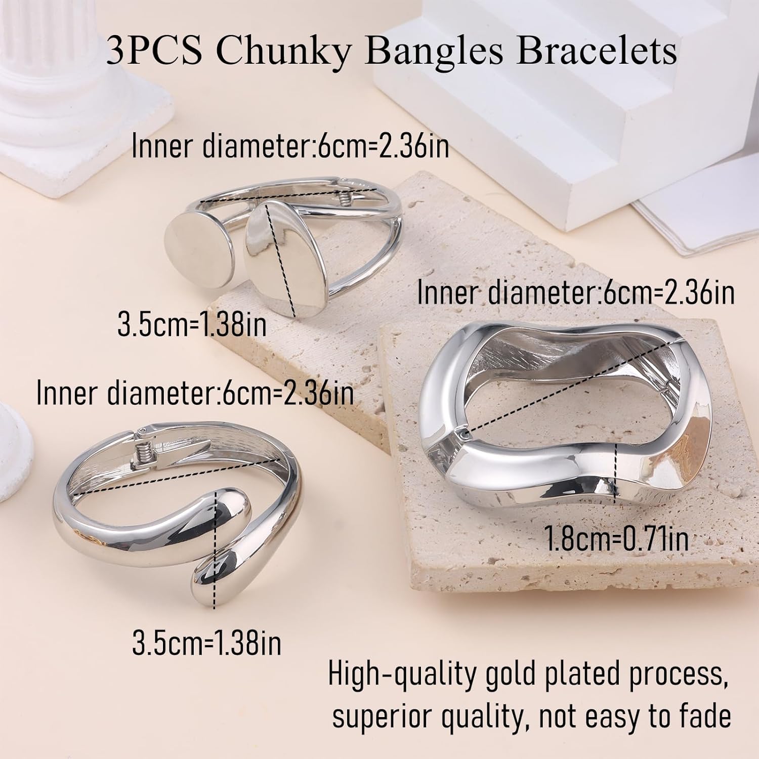 CASDAN Chunky Gold Bangle Bracelets for Women Dainty 14k Gold Plated Twist Hinged Cuff Stackable Bangles Set Trendy Statement Bracelet Stack Fashion Jewelry Gifts - Image 4