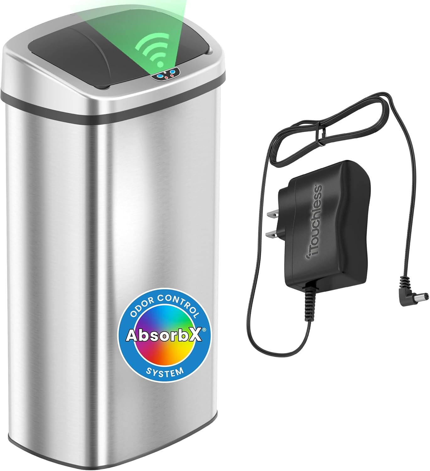 iTouchless 91 Liter / 24 Gallon Sensor 2.0 Kitchen Trash Can with Lid and AC Adapter, Commercial Grade Automatic Stainless Steel Touchless Recycle Bin, AbsorbX Odor Filter for Home, Office, Restaurant