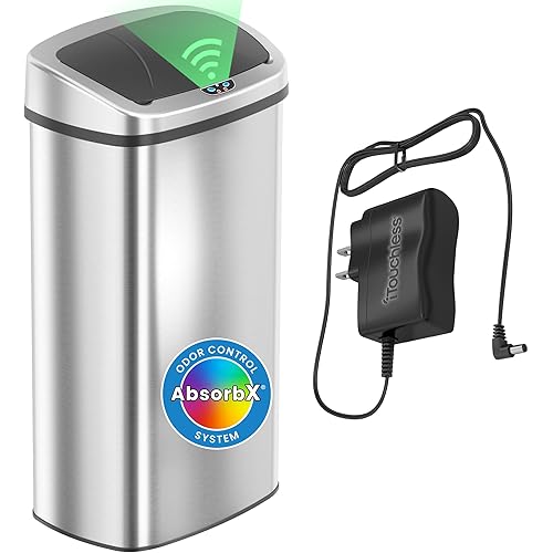 iTouchless 24 Gallon Extra Large Touchless Sensor Trash Can with AC Adapter & AbsorbX Odor Filter, 91L Commercial Stainless Steel Automatic Kitchen Bin for Home, Office, Restaurant, Store, Lobby