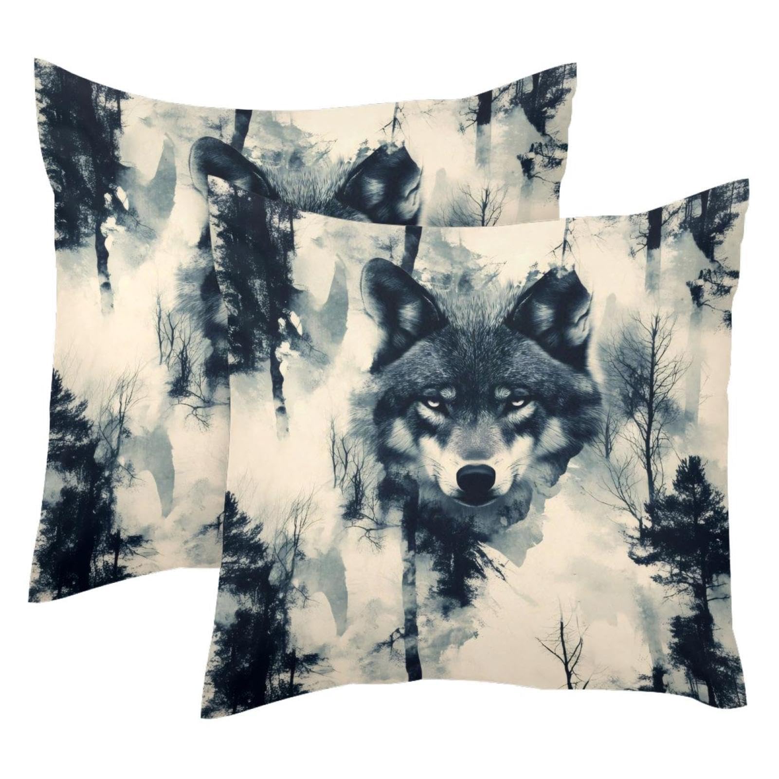 Fundas de cojín de terciopelo cuadradas fundas de almohada decorativas modernas Wolf 50x50 cm
