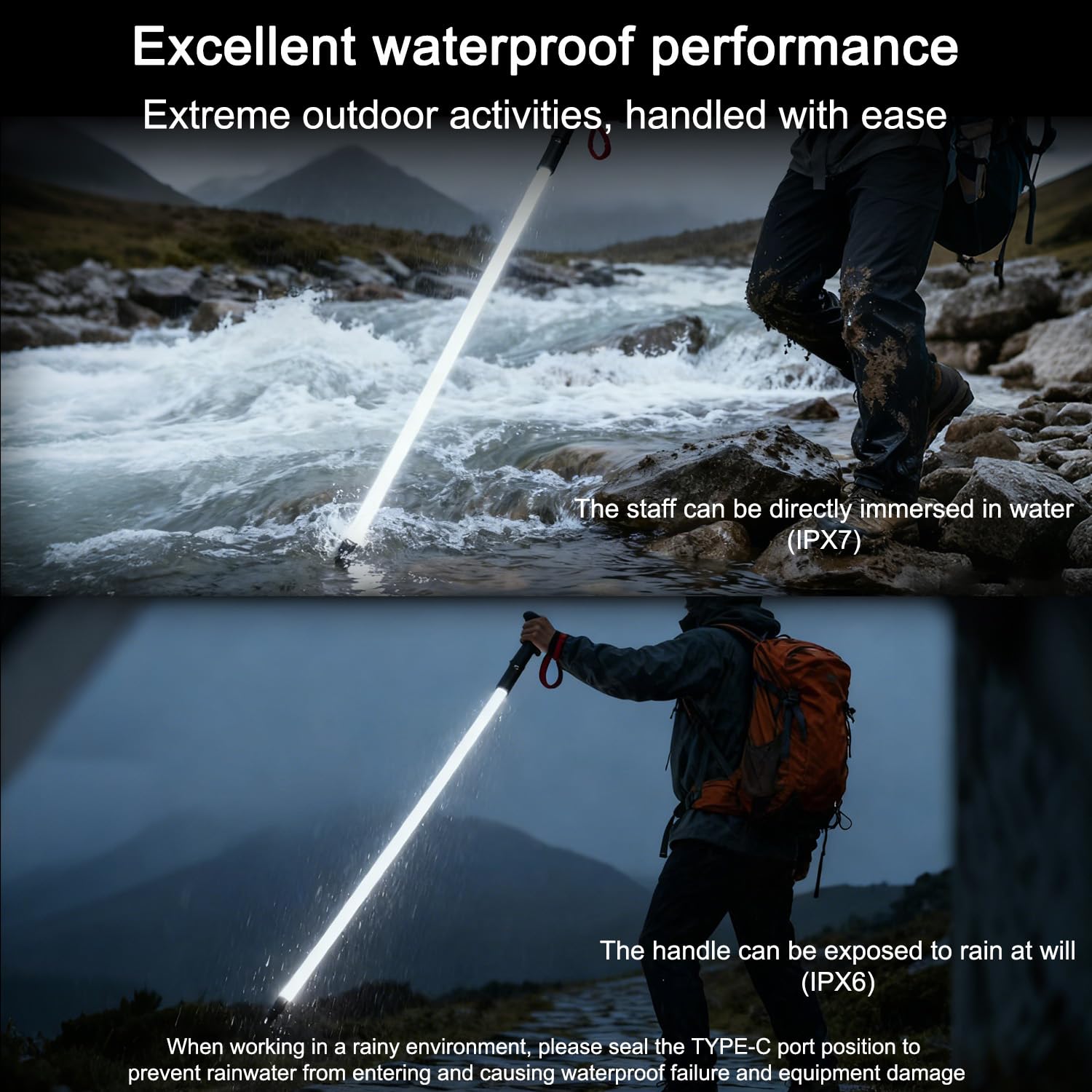 Bastón de senderismo luminoso LED Glow 2026 | Bastón de senderismo iluminado 8H, agarre antideslizante, supervivencia táctica para camping, mochileros, montañismo