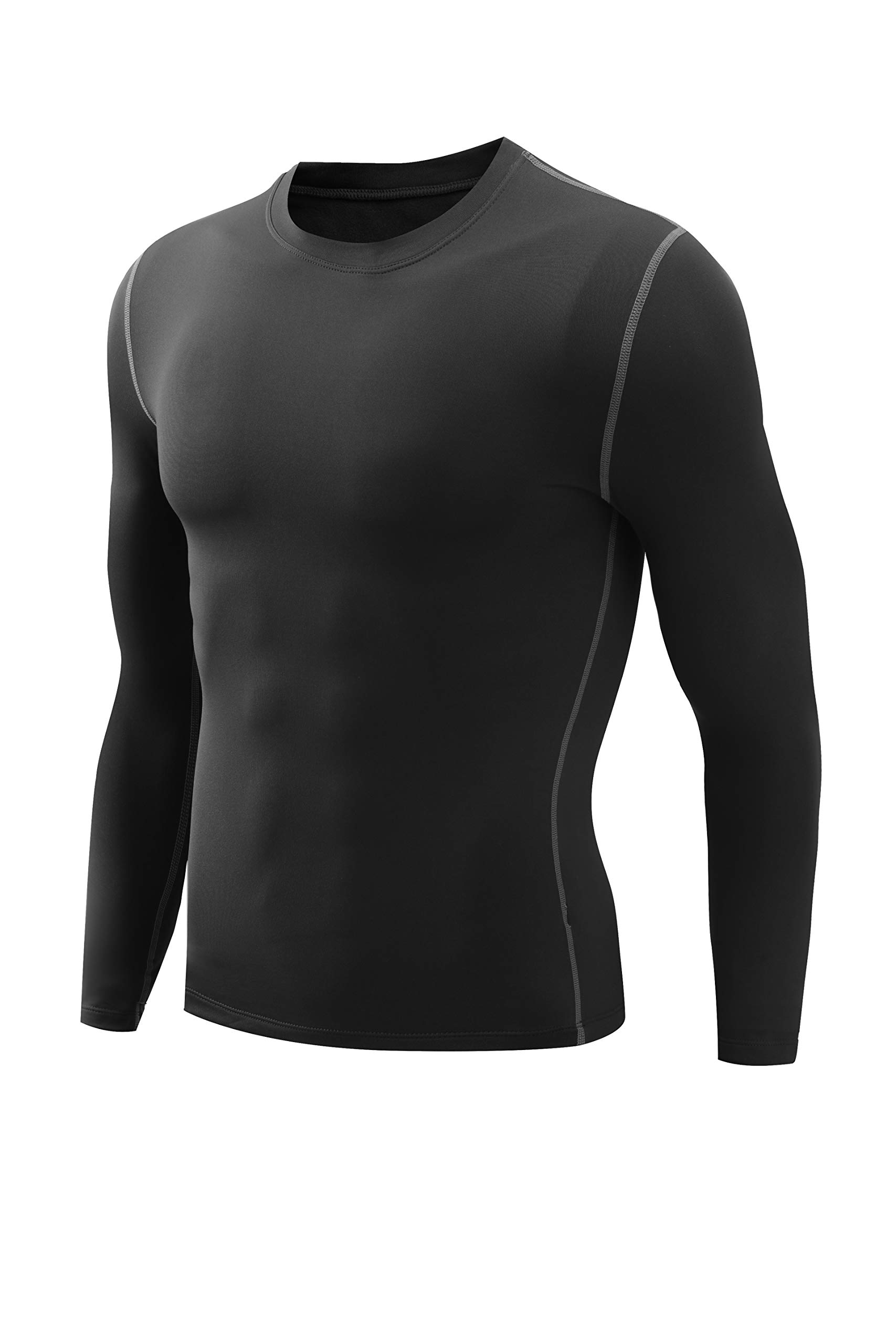NOOZMen's Fleece Lined Cool Dry Compression Baselayer Long Sleeve Shirts - (Black, XX-Large)