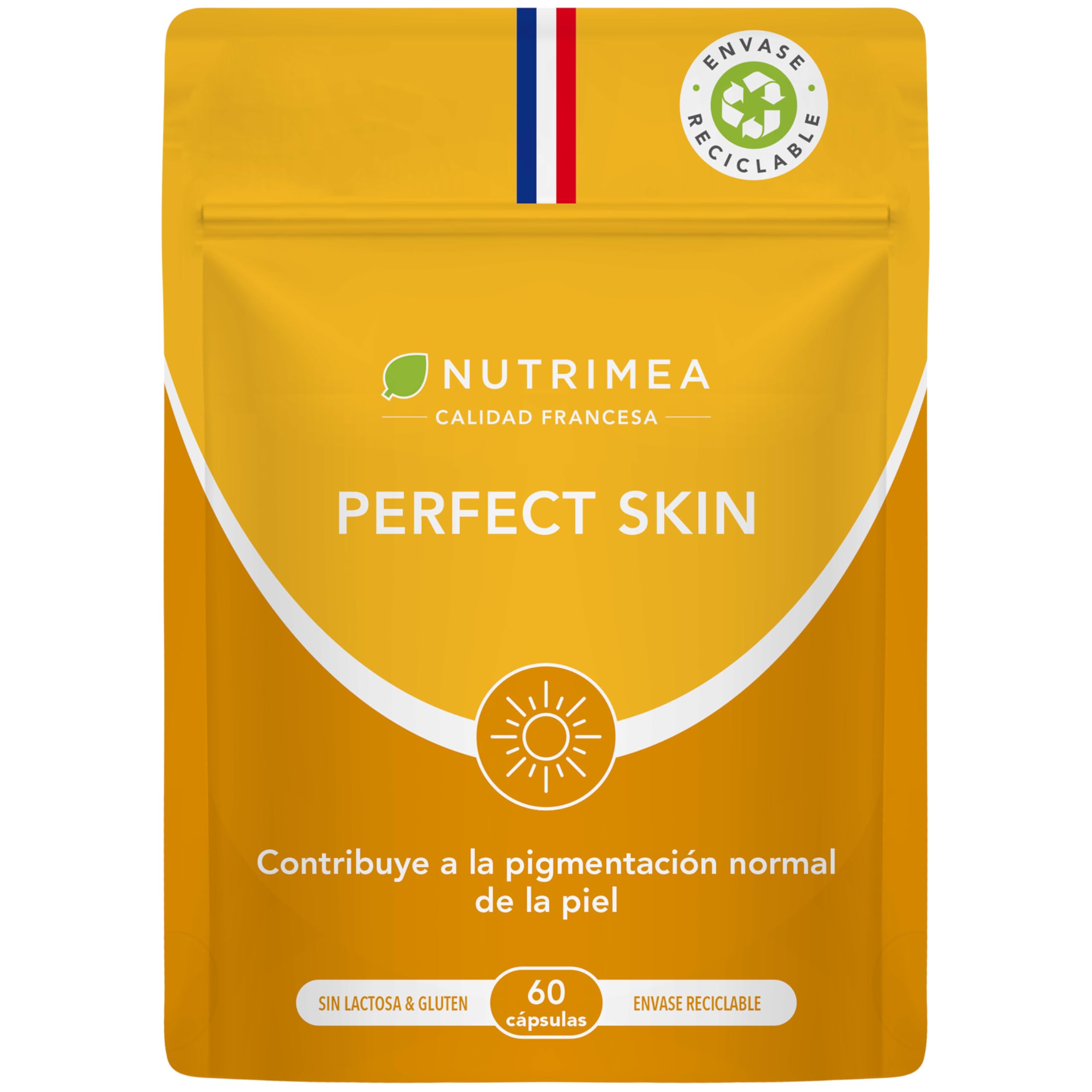 Perfect Skin - Preparador y Acelerador del Bronceado - Protección Solar Natural y Tono Bronceado - Beta-caroteno y Bardana - 60 Cápsulas Veganas - Nutrimea - Fabricado en Francia