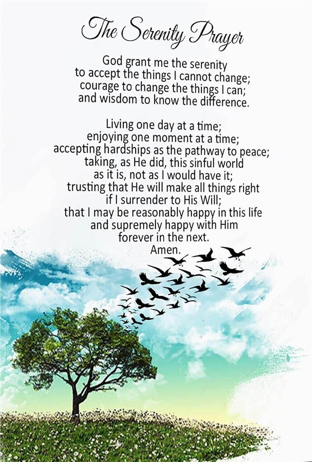RNUMLIGH Watercolor Serenity Prayer Canvas Wall-Art God Grant Me Quote Inspirational Poster for Home Office Decor