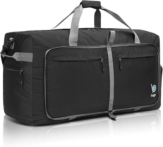 Bago Travel Duffel Bags for Traveling Women & Men- Foldable Weekender Bag - 100L 29" X-Large Duffle Bag for Travel & Camping Bag - Packable Lightweight Overnight Luggage Bag (Black)