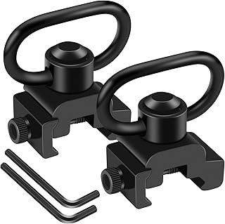 360° Rotation Picatinny Sling Swivel Mounts, 2 Point and Traditional Sling Picatinny Rail Mount with 1.25" Push Button QD Sling Swivels - Black (2 Pack) - LONSEL