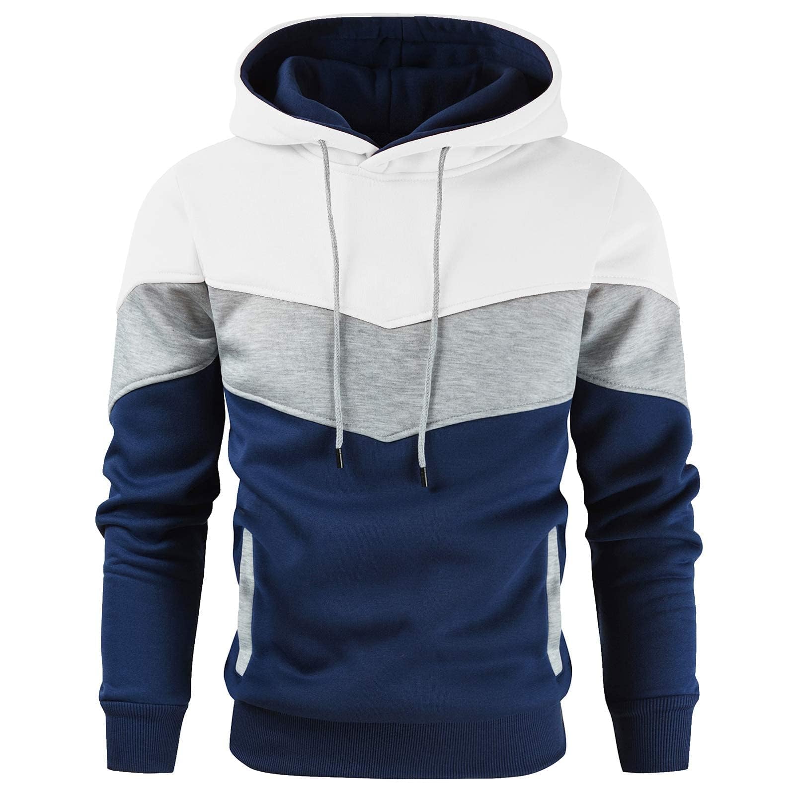 Men's Novelty Color Block Pullover Fleece Hoodie Casual Sweatshirt