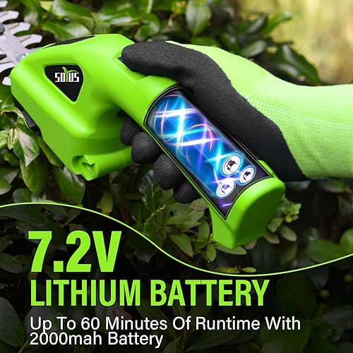Miniatura 5 de SOYUS Cortasetos inalámbrico, recortadora de setos de mano 2 en 1, recortadora de césped eléctrica de 7.2 V con cargador y batería, cizalla de