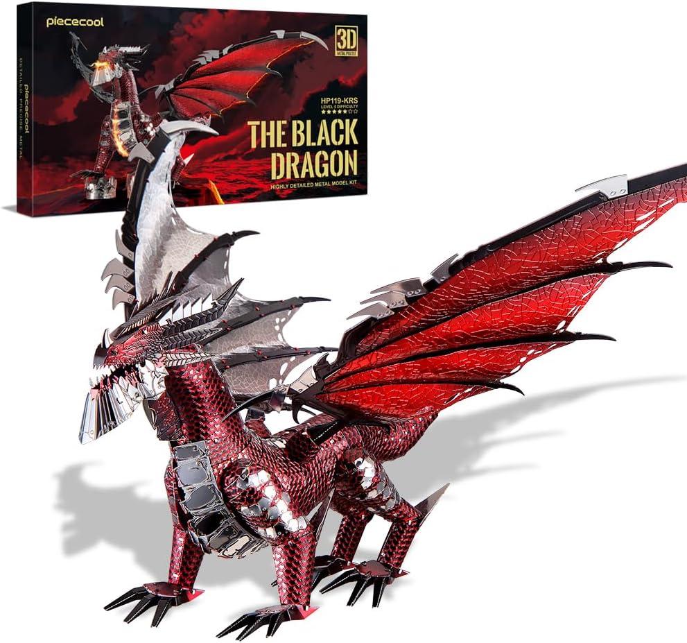 3D Metal Model Kits-Black Dragon King, DIY 3D Puzzles for Adults Brain Teaser Puzzles Toys for Teens, Great Birthday New Year Gifts, 107 Pcs