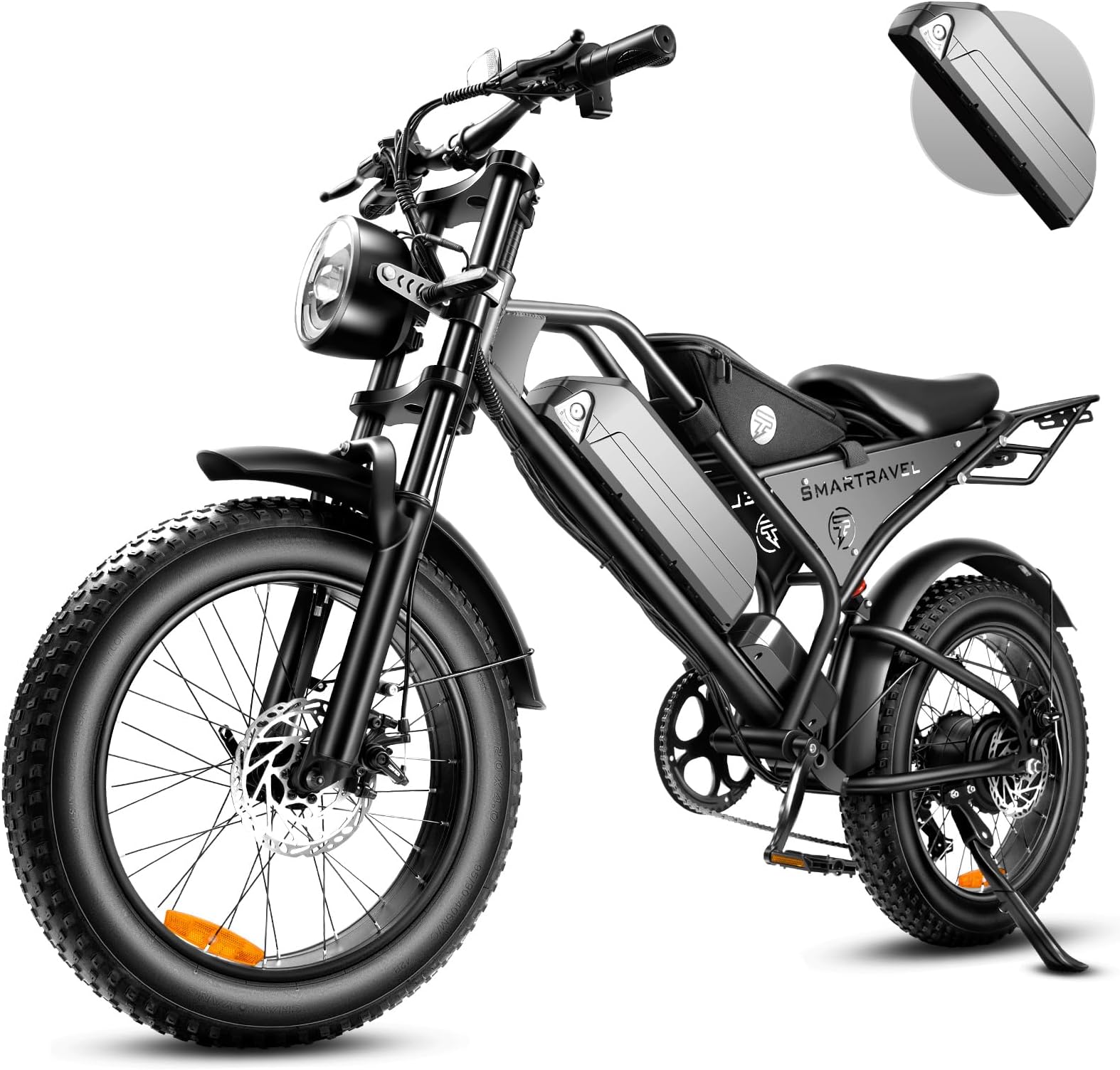 SMARTRAVEL Electric Bike 1200W Peak Brushless Motor with 18.2Ah Battery,Shimano 7 Speed Gears,E-Bike for Commute Mountain Beach Snow Riding,20" Fat Tire for Adults,DK400