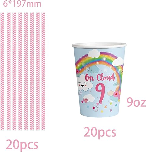Miniatura 4 de On Cloud - Decoraciones de cumpleaños 9 para niñas, platos y servilletas de cumpleaños de 9 años On Cloud, decoraciones de 9 cumpleaños para niñas,