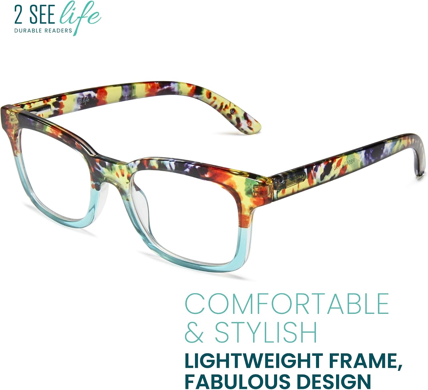 2SeeLife Wide Reading Glasses for Women – Medium-Large Fit, Thick & Sturdy Frame, Spring Hinges, Premium Designer Readers, Rainbow Tortoise, +2.25