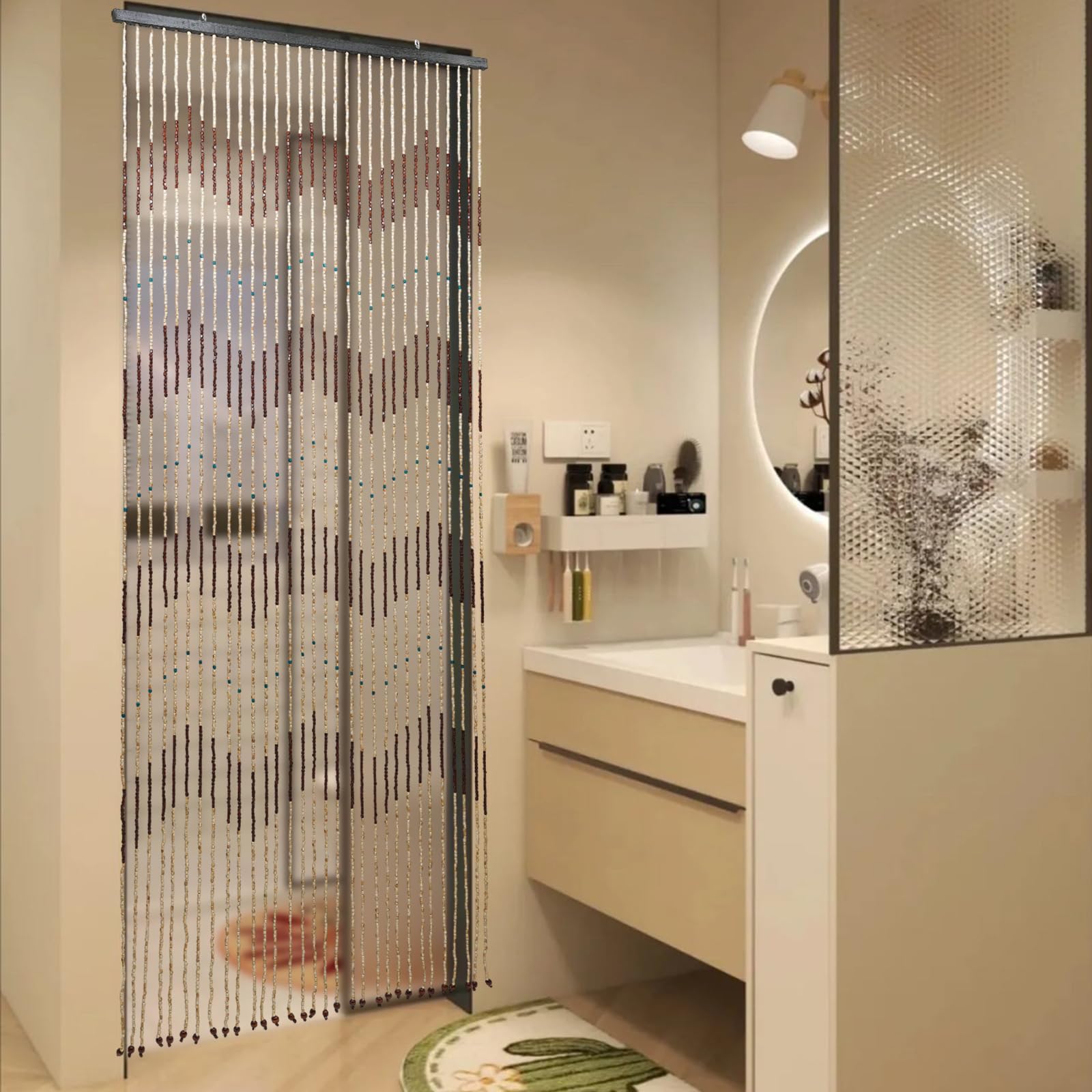 Rideau de porte en perles de bois 31 ligne - Rétro - Rideau à perles - Moustiquaire - Rideau de porte - Pour véranda, chambre à coucher, salon, salle de bain - 90 x 200 cm