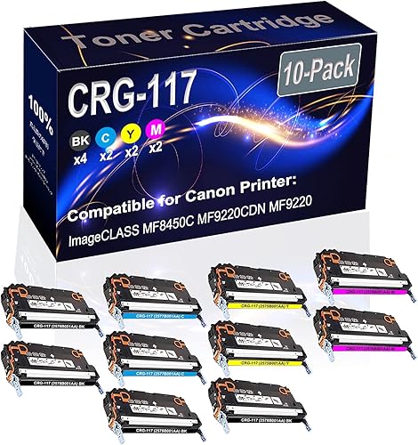 Paquete de 10 cartuchos de tóner láser compatibles ImageCLASS MF8450C (4BK+2C+2Y+2M) (alta capacidad), repuesto para Canon CRG-117 (2578B001AA