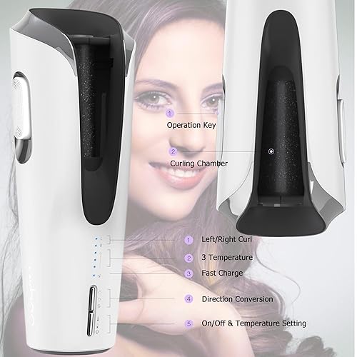 Miniatura 9 de Rizador automático profesional antienredos inalámbrico con 3 temperaturas, rizador de pelo portátil de cerámica, 2 vías, calefacción rotativa, 4