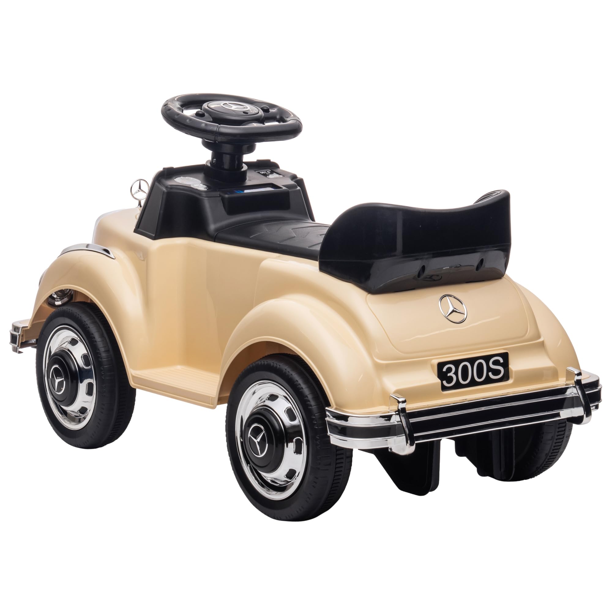 AIYAPLAY Porteur Enfants Voiture Licence Mercedes-Benz 300S 18-48 Mois Coffre Rangement sous Le siège Beige