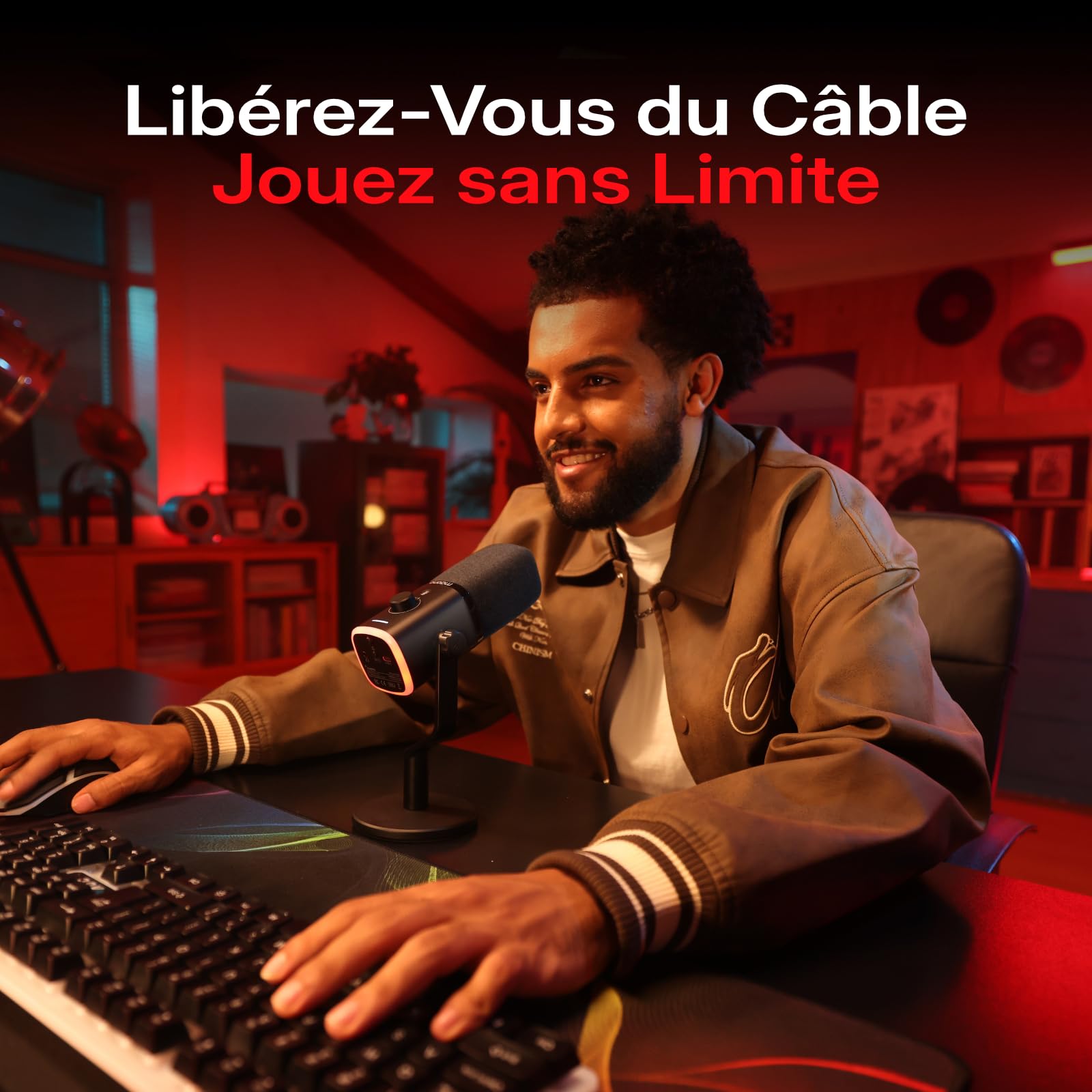 MAONO PD100W Microphone sans Fil/USB, Micro Gaming PC Dynamique avec Réduction de Bruit en Un Clic, Bouton Mute, RGB & Logiciel Dédié. Idéal pour Le Streaming, Le Enregistrement & l’Podcast. Noir