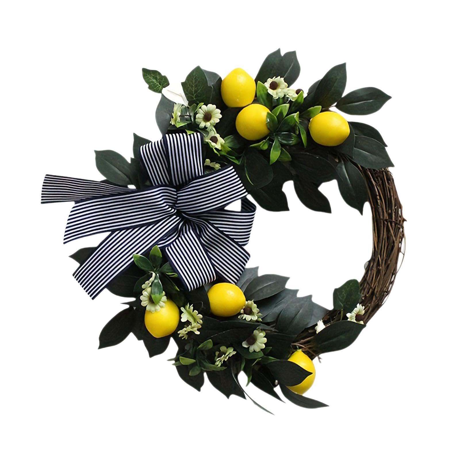 YIXANNX Add Of Spring To Home With Lemon Wreath Vibrant Artificial Fruit And Leaves Wreath Decoration Is Tightened Fruit Indoor Artificial Flowers Wall Home