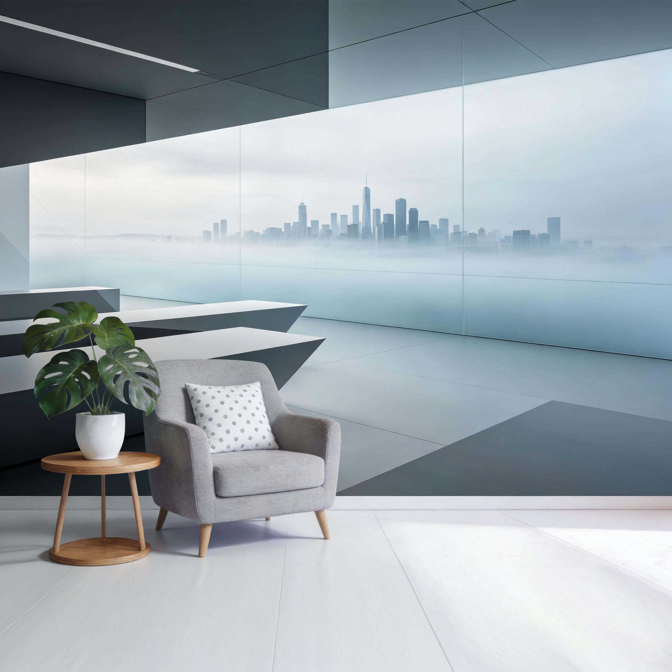 Custom Size Wall Mural Modern City Skyline in Fog Minimalist Architectural View SelfAdhesive Wall Fabric Removable Wallpaper for Home Office Decor