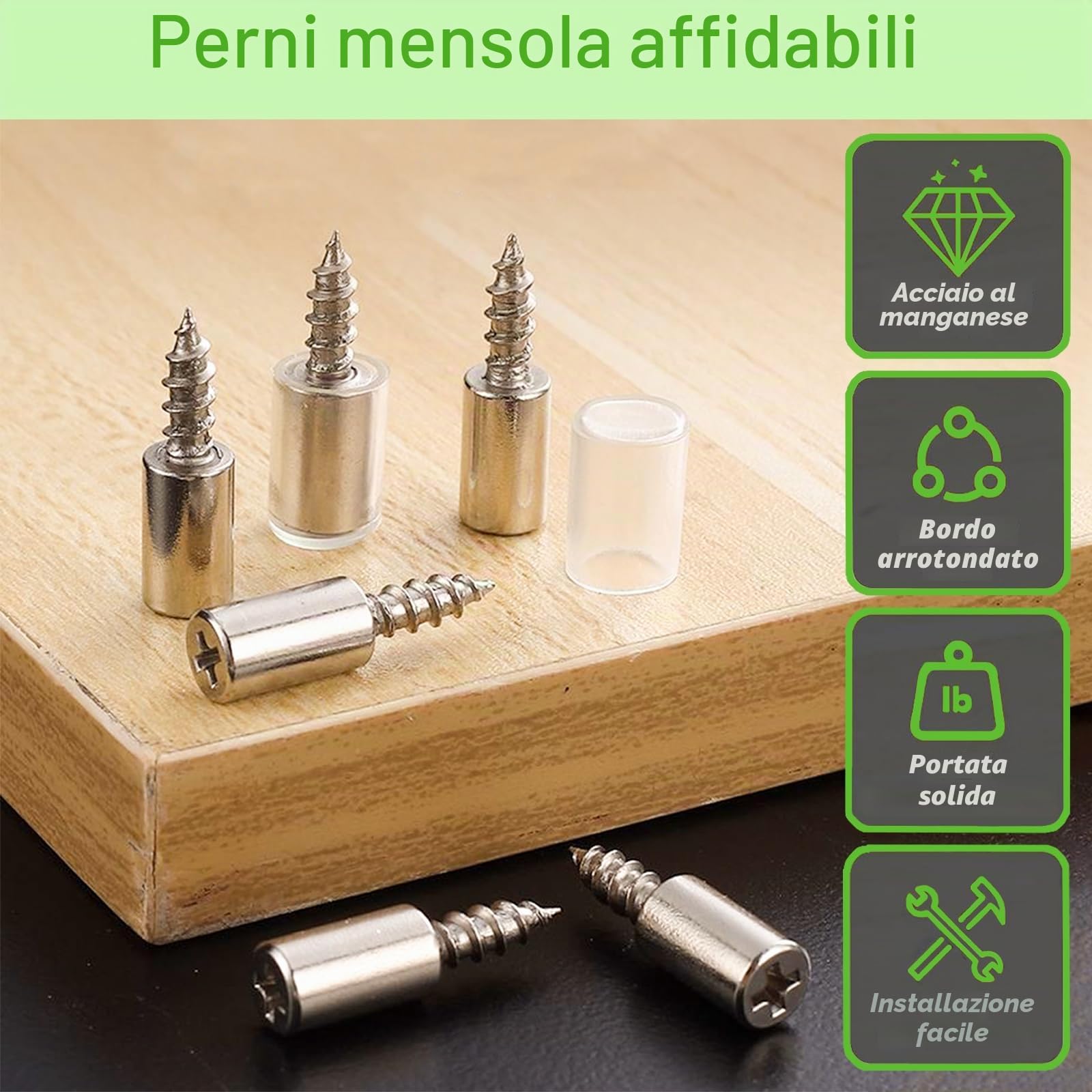12PZ Perni Per Mensole Mensola Armadio Supporti per Mensole Vetro Reggimensola Legno 7.5mm Acciaio Solido Viti per Mensole per Librerie Armadietto del Vino Mobile Scarpe con Maniche Antiscivolo