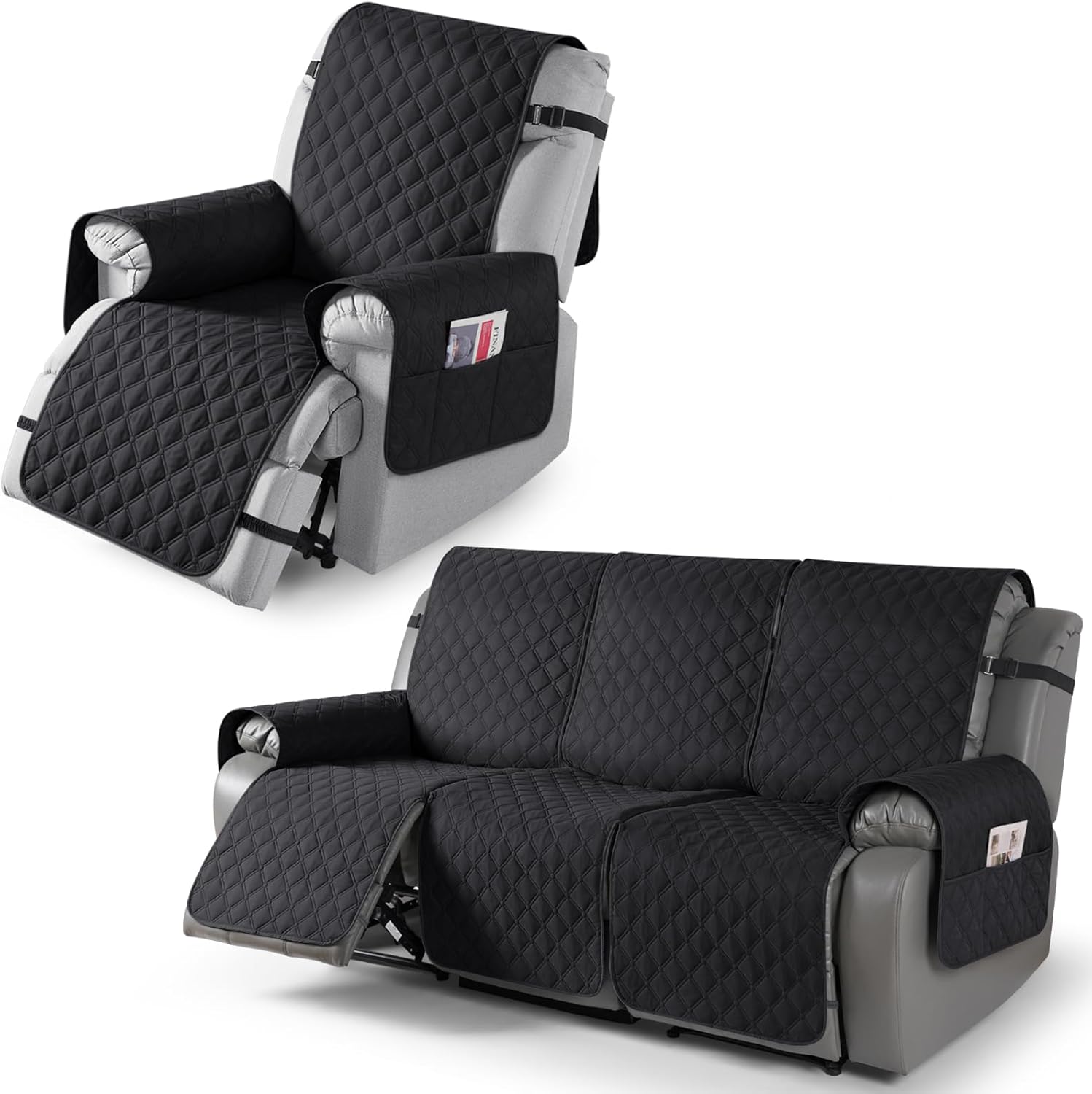 TAOCOCO 100% Waterproof Recliner Chair Cover & Recliner Couch Cover(Black)