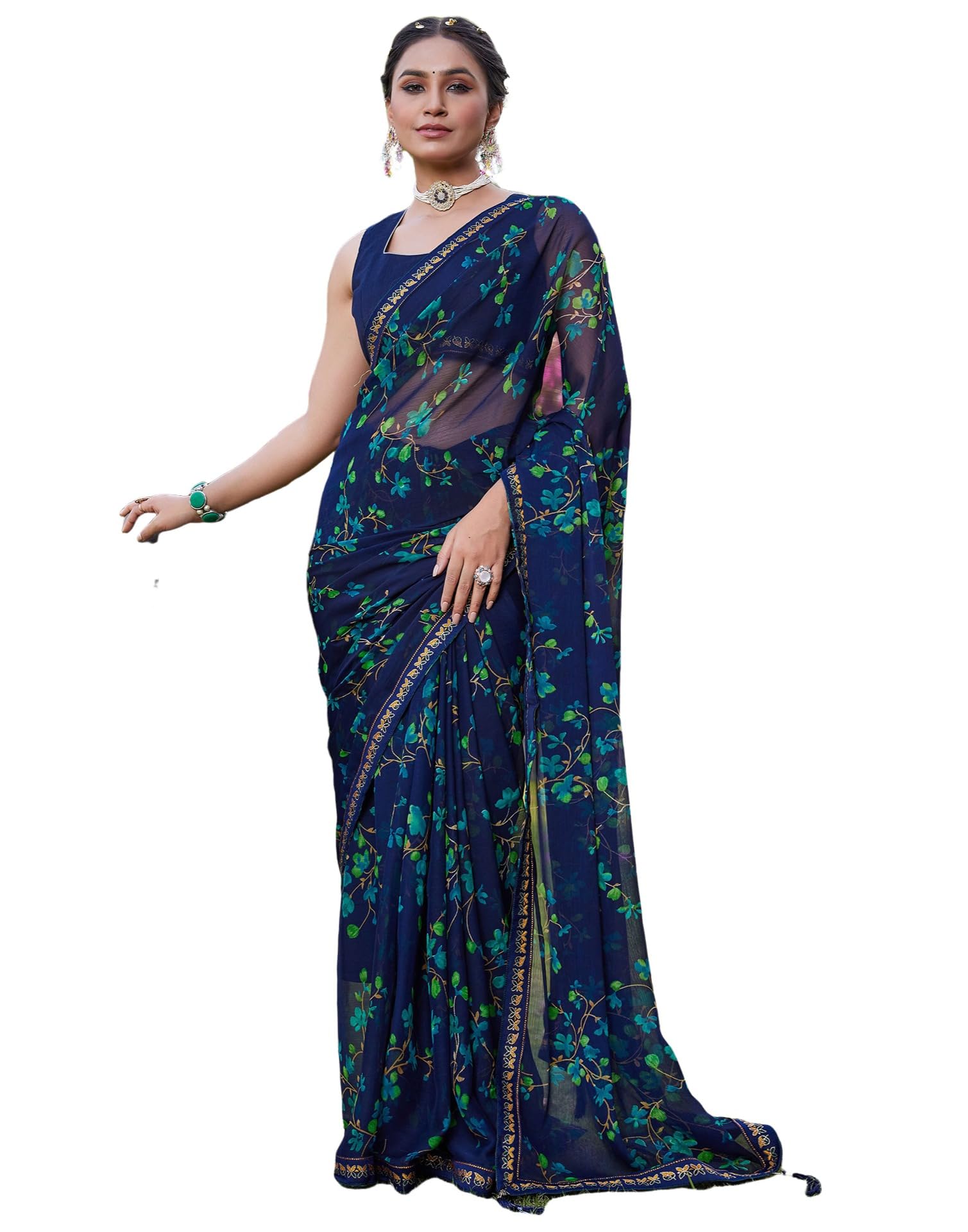 siril Women's Printed Chiffon Saree with Unstitched Blouse Piece-picture-6