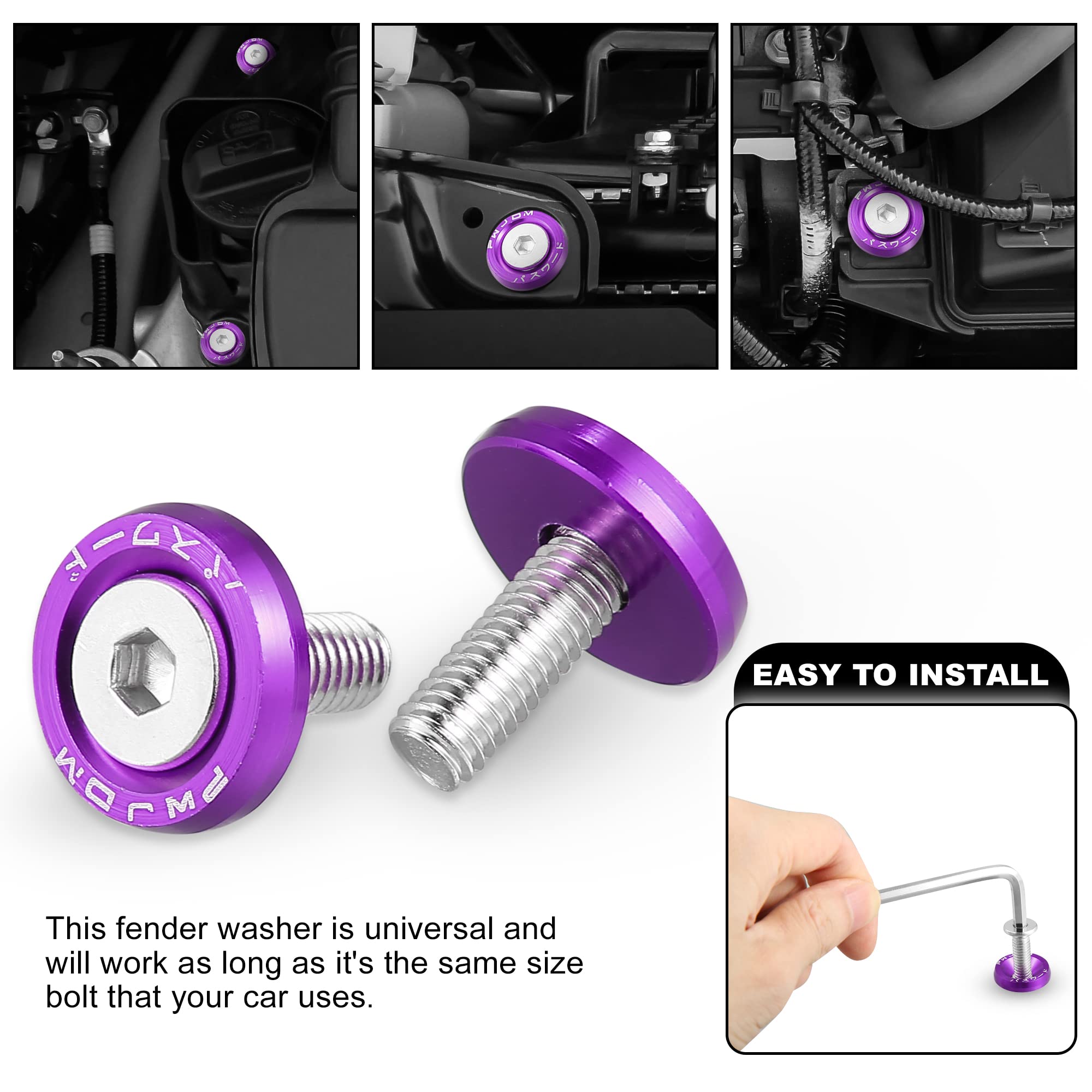 X AUTOHAUX 10pcs Fender Washer Bumper Washer M6 Bolts Engine Bay Dress Purple, 0.79"x0.43" - Image 3