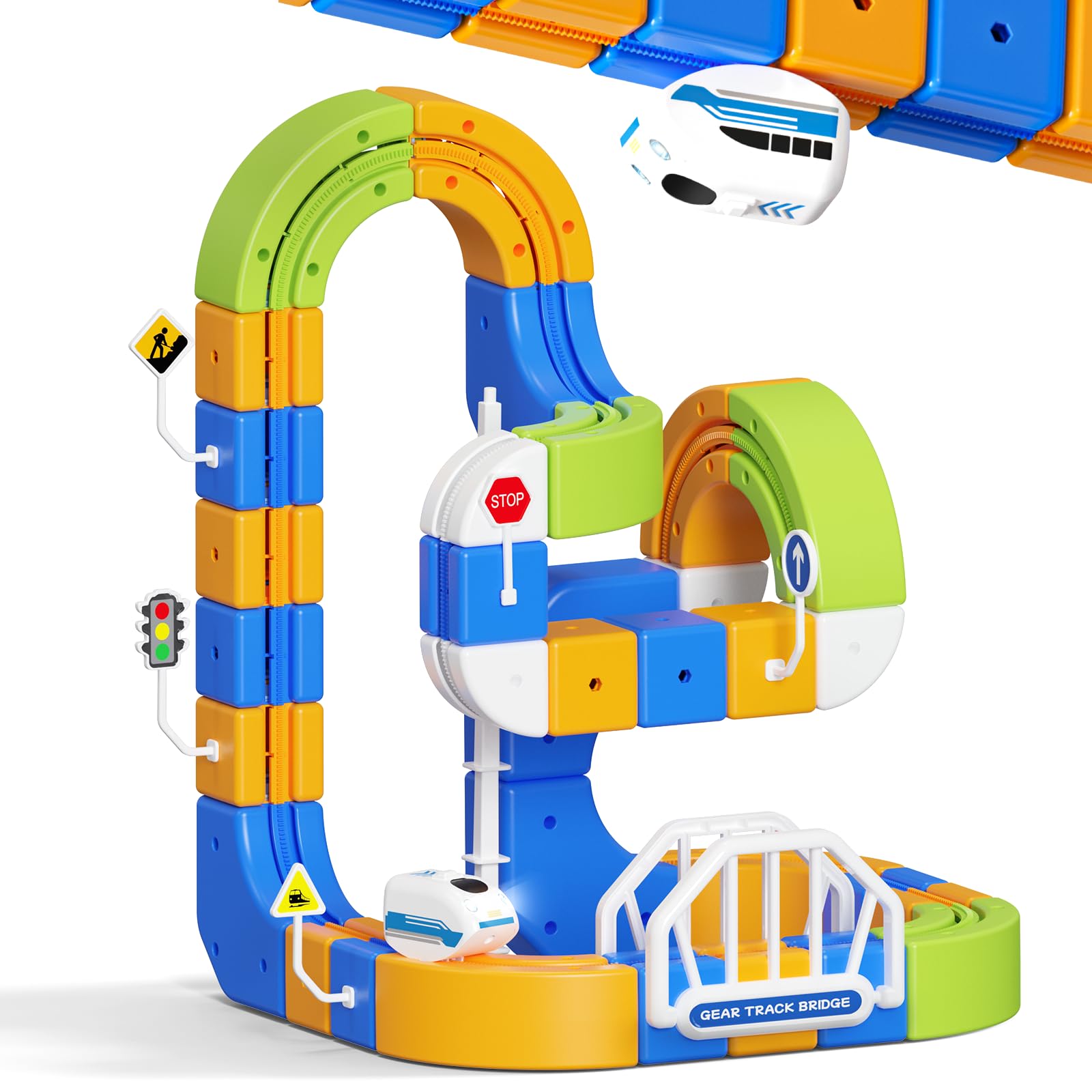 Hzitcigm Trenino Elettrico Bambini, 124 Pezzi (36 Binari + 1 Treno) Pista Flessibile 3D Antigravità Set Costruzioni DIY Circuito Trenino Elettrico Gioco STEM Educativo, Regalo Bambini 3 4 5 6 7 8 Anni