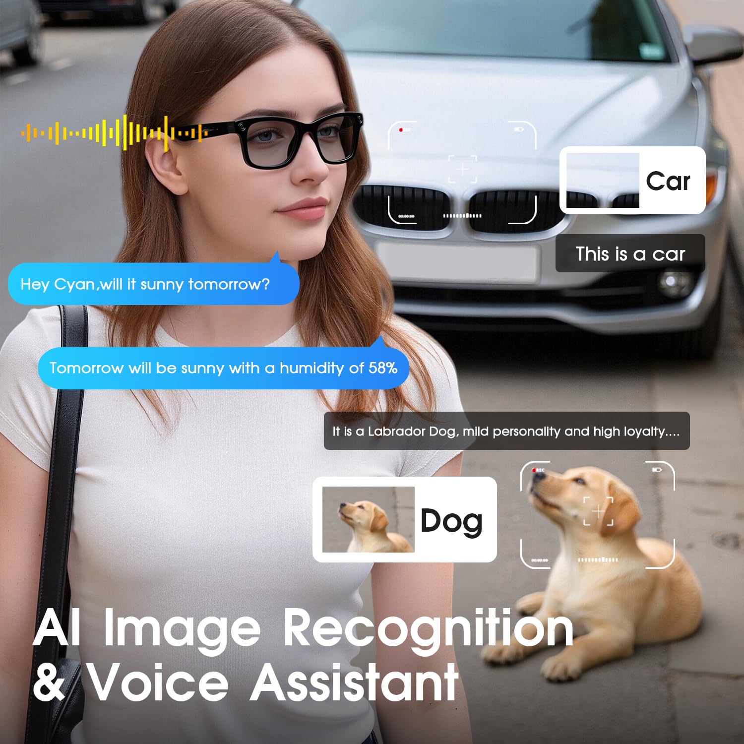 AI Smart Glasses 4K HD, 290 mAh, 800 W, occhiali per fotocamera con registrazione video, traduzione simultanea/identificazione di oggetti GPT, lenti fotocromiche