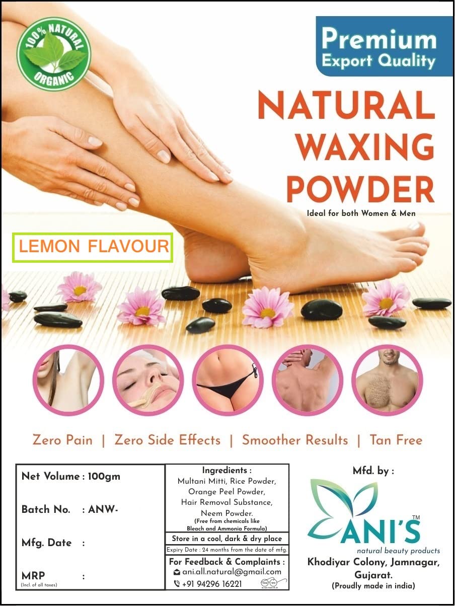 ANI'S Lemon Hair Removal Waxing Powder,Painless,Instant Hair Removal Powder for Hands, Legs, Underarms, Removing D-TAN & Dead Cells for Men and Women (Pack of 1-100Gm)
