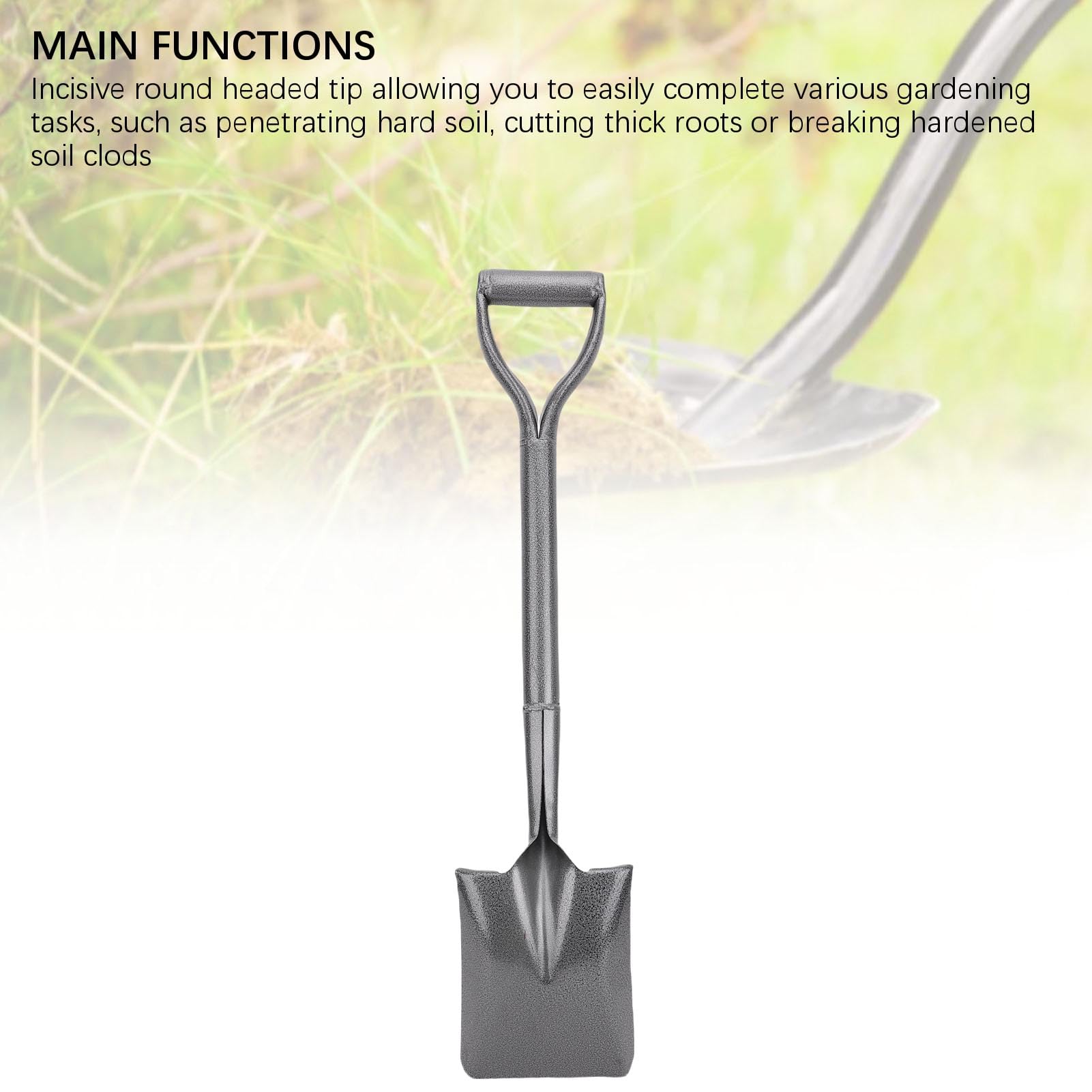 FTVOGUE Pala da Giardino Vanga Corta in Acciaio Mn Interamente in Metallo 76 Cm Manico Ergonomico a D Punta Incisiva per Trincee Trapianti Scavi in ​​Giardino Cortili Campeggio