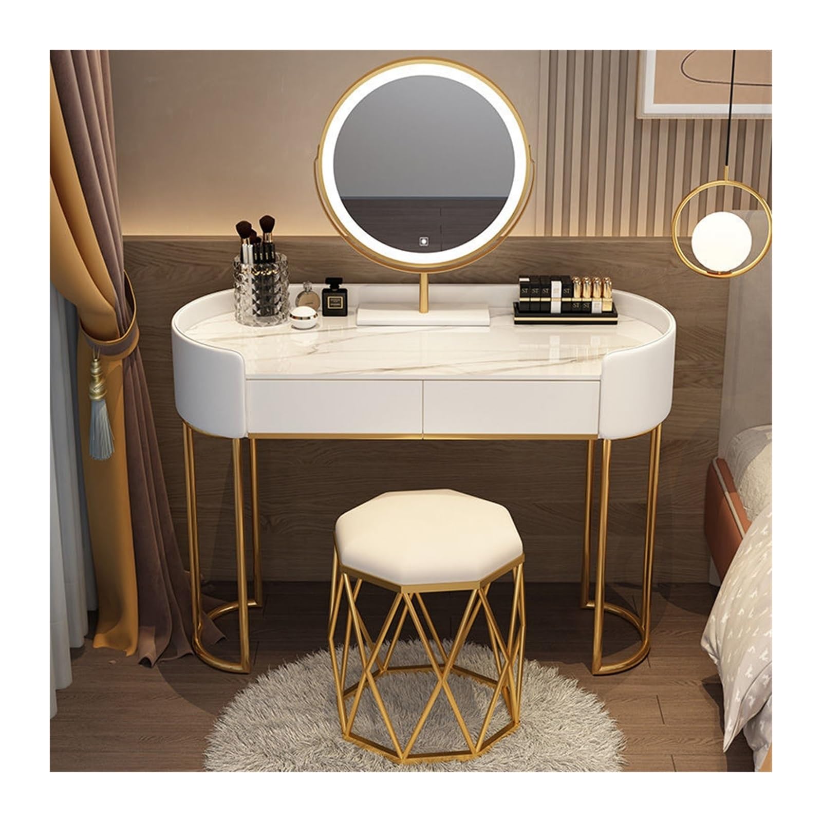 CGCSYZ Vanity Desk Modern Bedroom Dressing Table Home Multifunctional Storage Cabinet Makeup Table Home Furniture Makeup Dressing Table (White L 100cm)