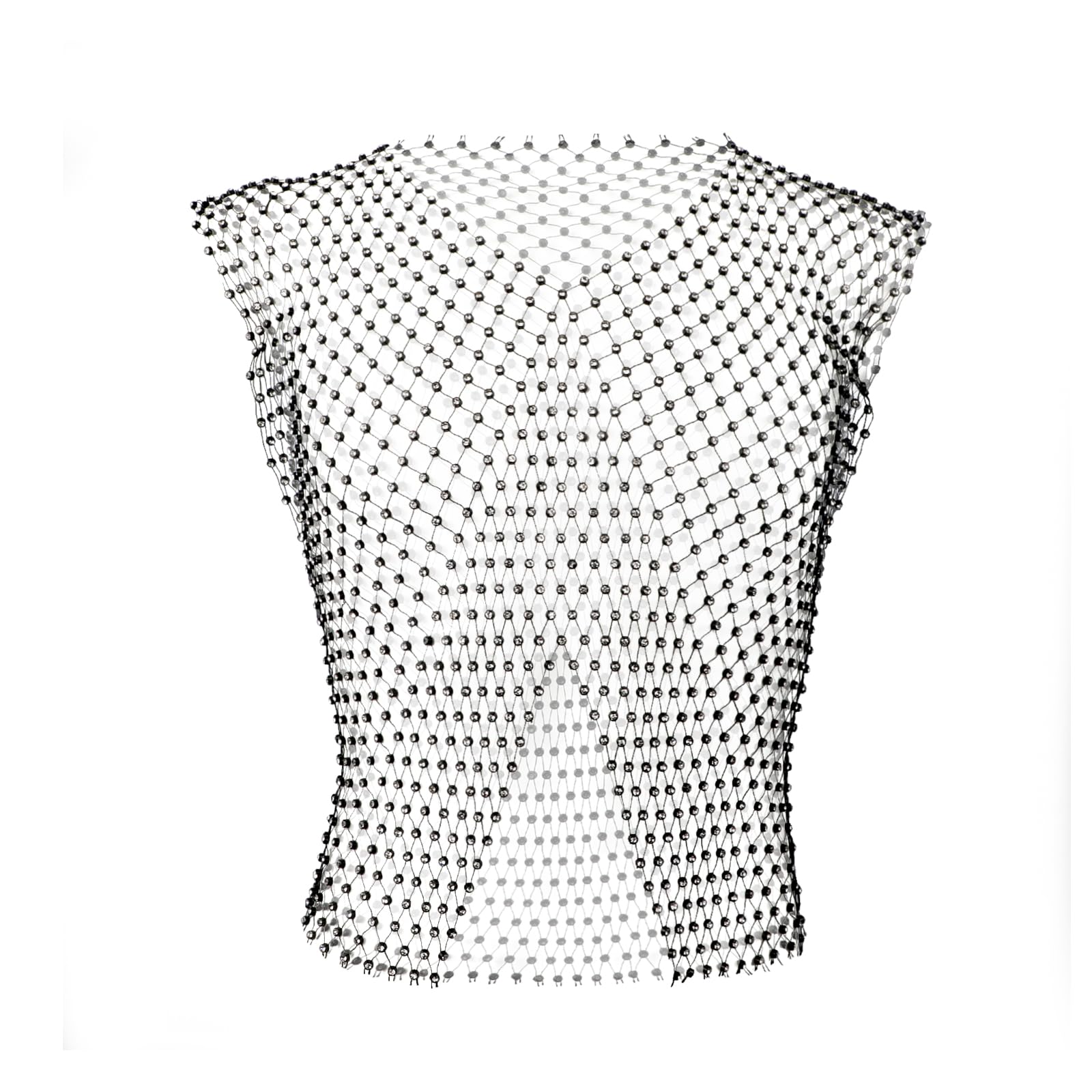 RUIXIA Débardeurs en Résille avec Strass pour Hommes Gilet Sexy et Pailletée Homme Haut sans Manches en Résille Débardeurs Col V Transparent pour Soirée Club
