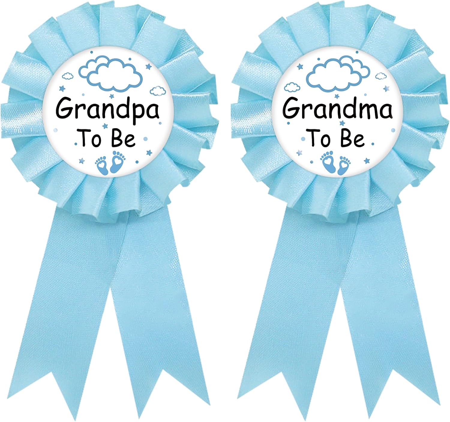 Nighttime Sky Grandma to Be Tinplate Badge Pin, Cloud Grandpa to Be Pin, Gender Reveal Button for New Grandparents, Blue Rosette Grandma Award Ribbon, Cloud Baby Shower Party Favors
