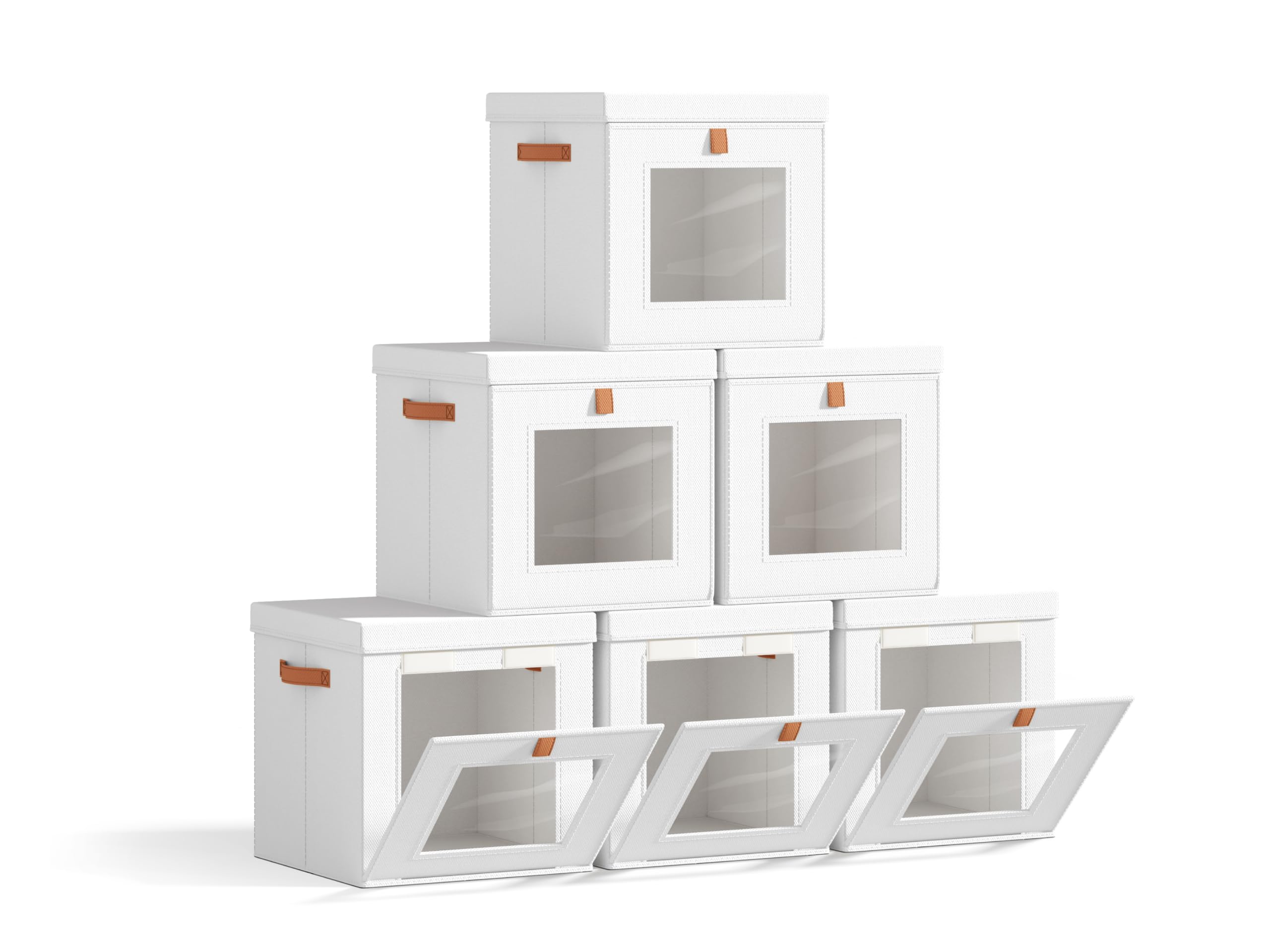 Homsorout Cube Storage Bins with Lids - Front Opening, Clear Window, 6 Pack