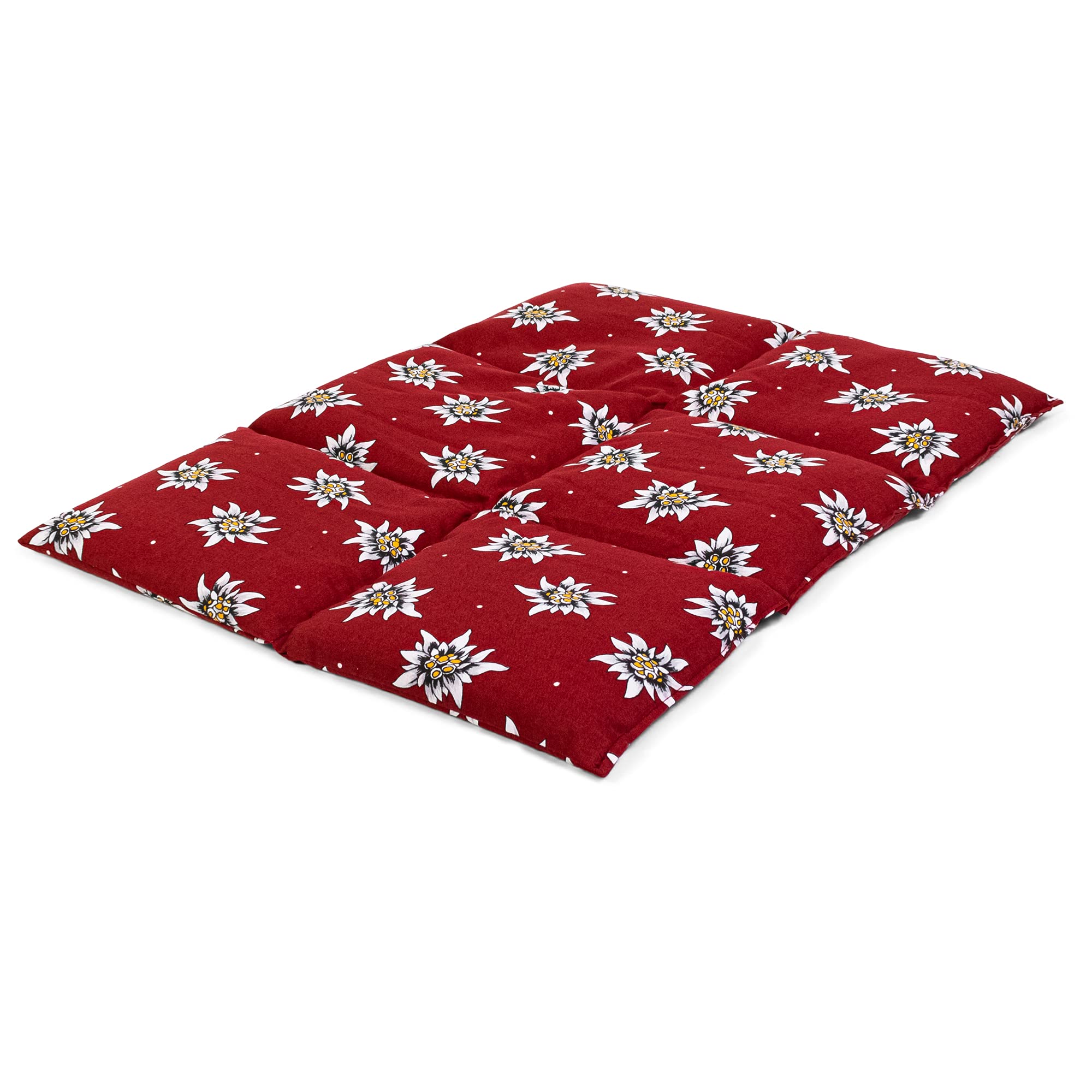 Coussin aux grains d'épeautre biologique 40x30 - Coussin chauffant pour le dos ... - Bouillotte sèche - Compresse chaude ou froide (6 compartiments; Design: fleurs d'edelweiss)